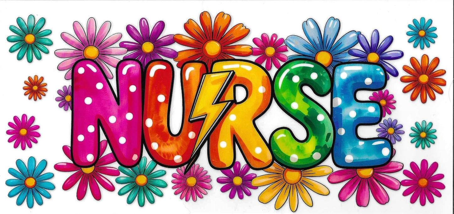 Colorful word 'NURSE' surrounded by flowers on a white background