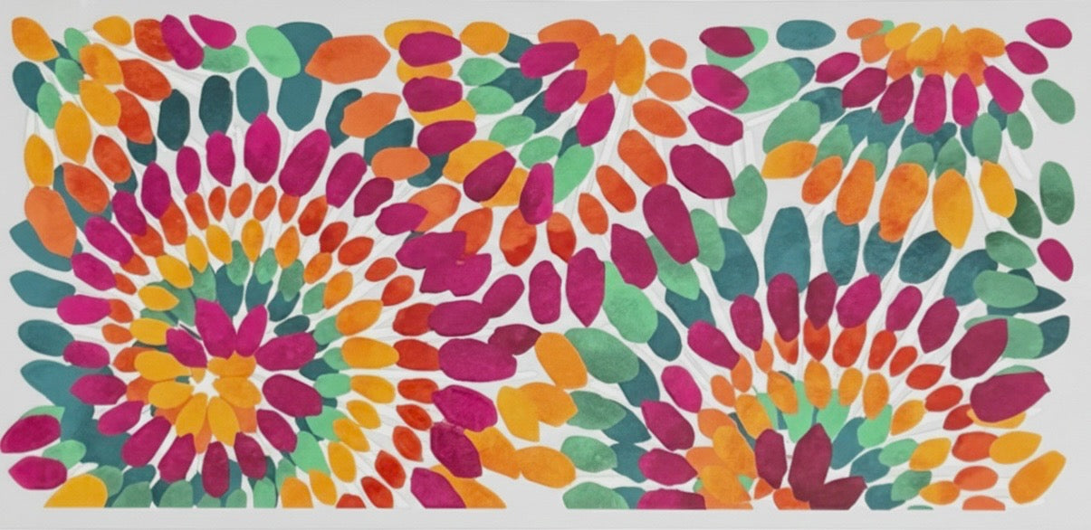 Colorful tie-dye pattern with a spiral design on a white background