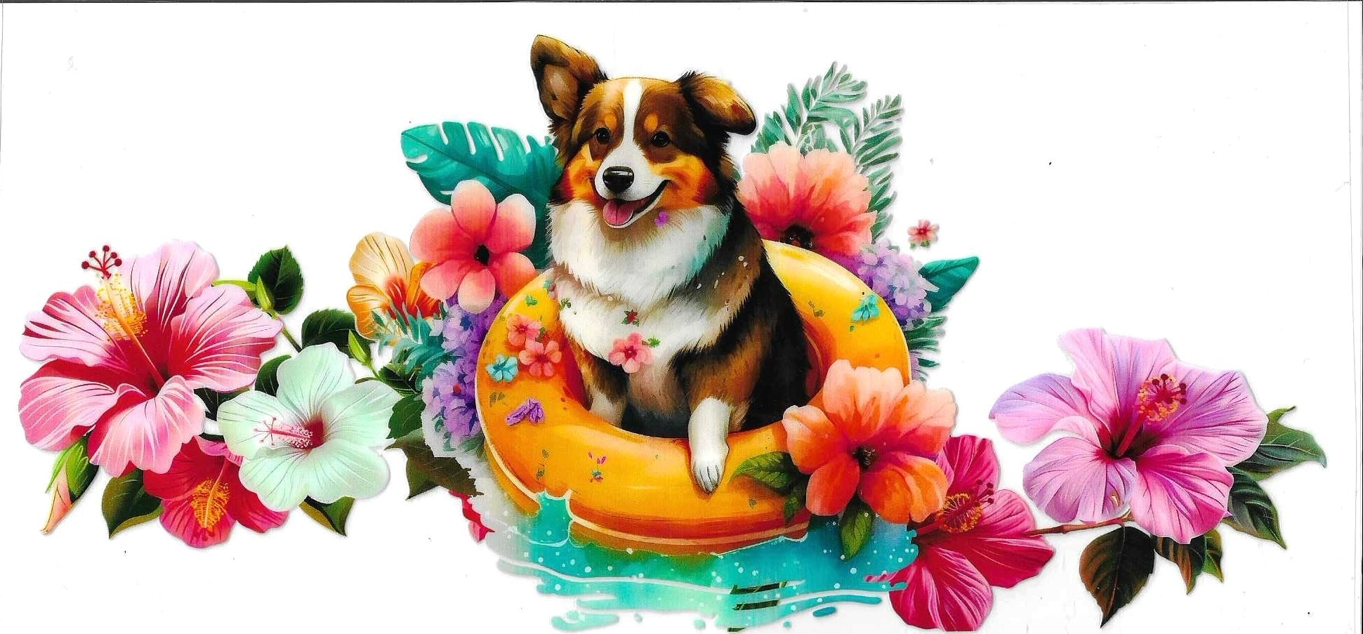 Dog in a flower and leaf design on a white background
