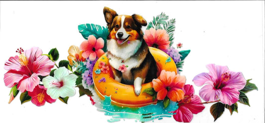 Dog in a flower and leaf design on a white background