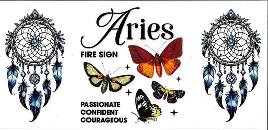 Aries zodiac sign illustration with dreamcatchers and butterflies on a white background