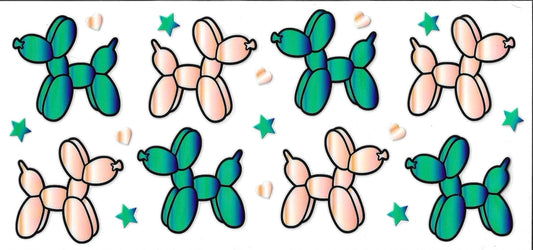 Colorful balloon dog illustrations with star decorations on a white background