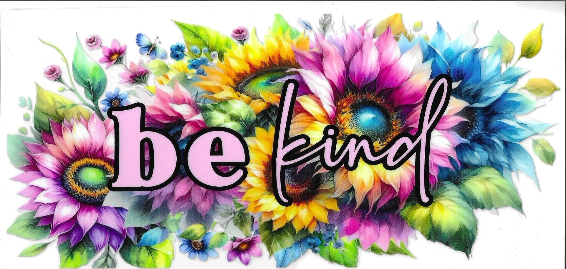 Colorful floral design with 'be kind' text