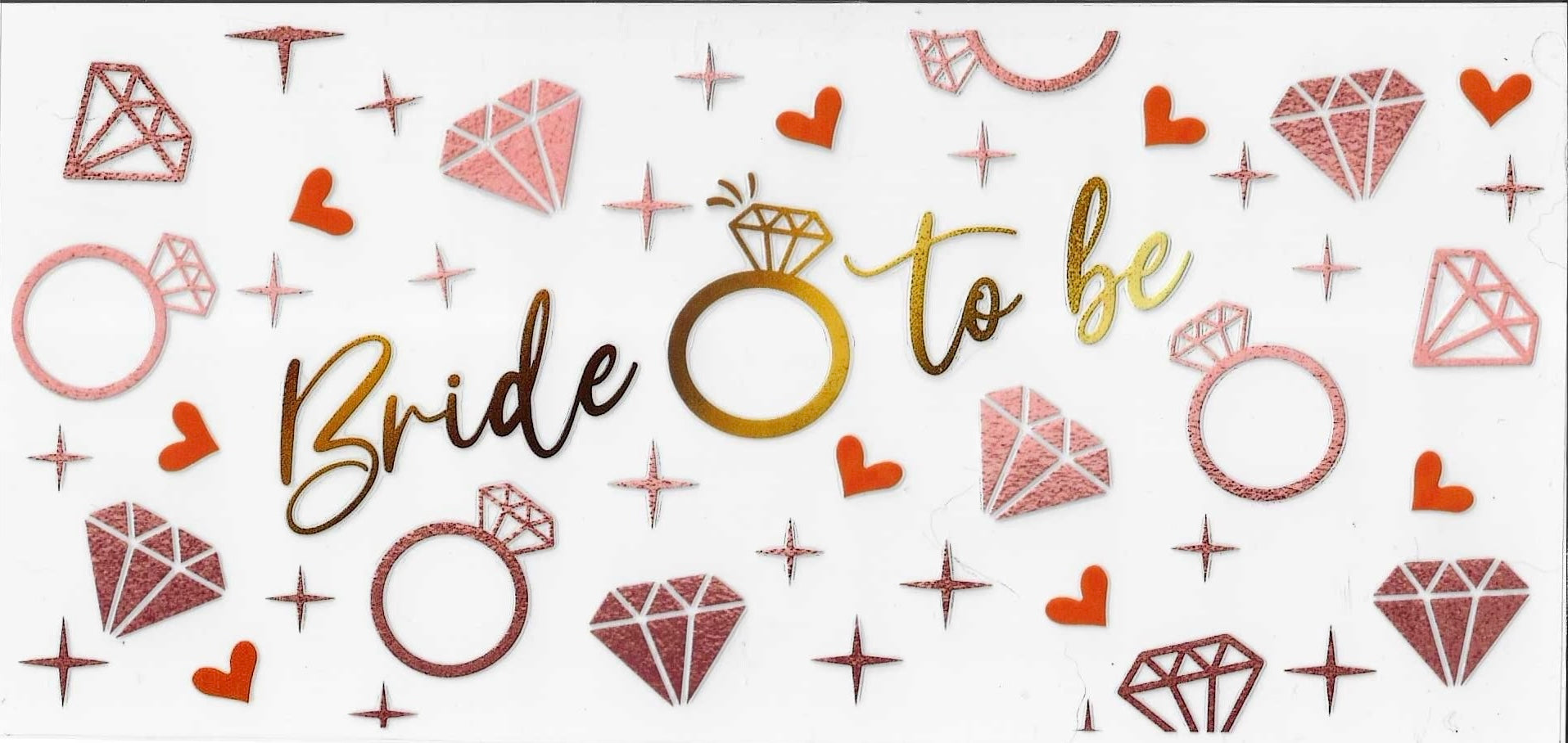 Decorative banner with 'Bride to be' text surrounded by diamond and ring illustrations.