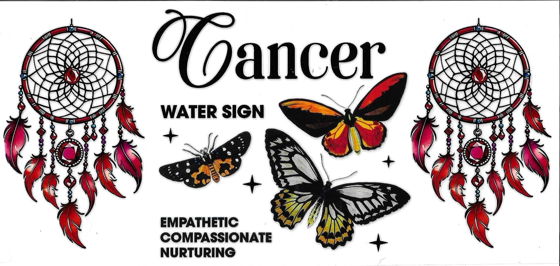 Zodiac sign Cancer design with dreamcatchers and butterflies on a white background