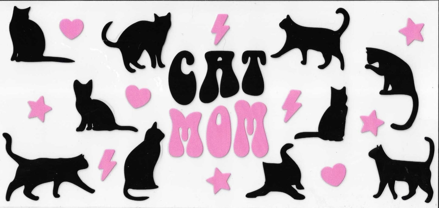 Silhouettes of cats with 'Cat Mom' text on a white background