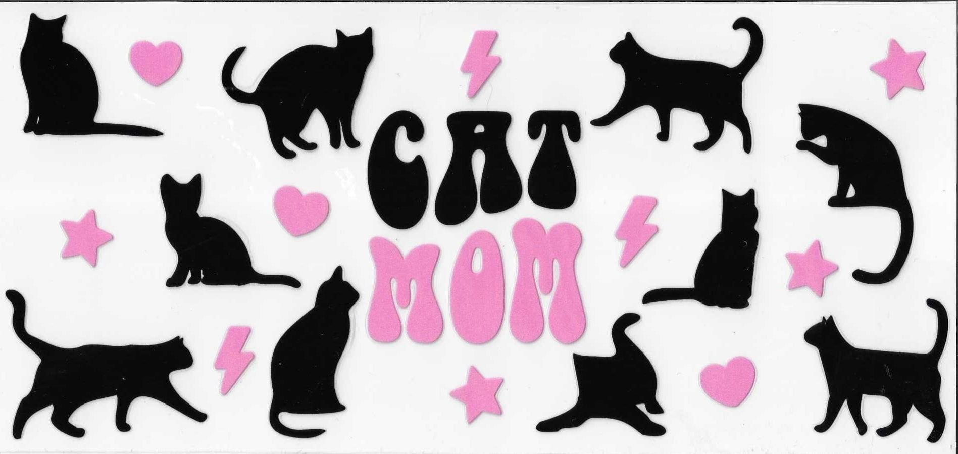 Silhouettes of cats with 'Cat Mom' text on a white background