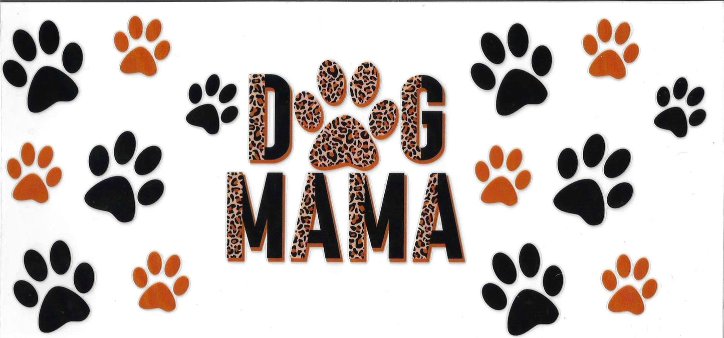 Decorative banner with 'Dog Mama' text surrounded by paw prints on a white background