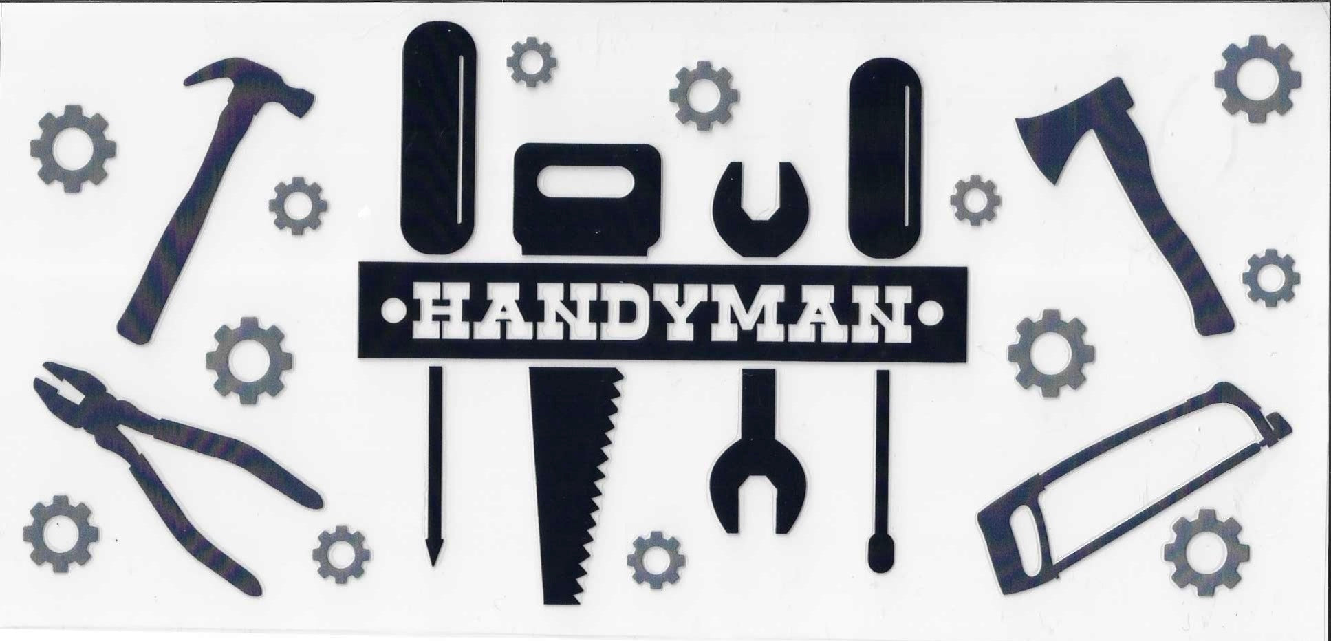 Black tools and gears with 'Handyman' text on a white background