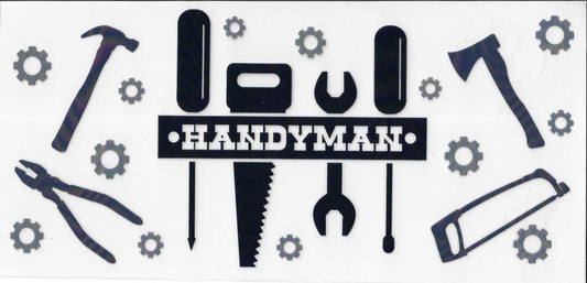 Black tools and gears with 'Handyman' text on a white background