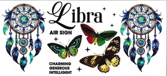 Libra zodiac sign with dreamcatchers and butterflies on a white background