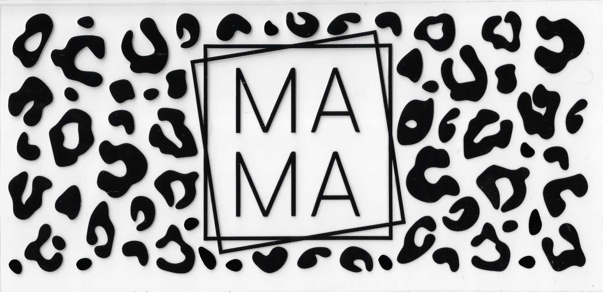 Leopard print pattern with 'MAMA' text in the center on a white background