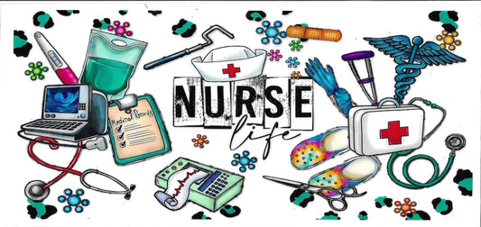 Illustrations of medical equipment and tools with 'Nurse Life' text