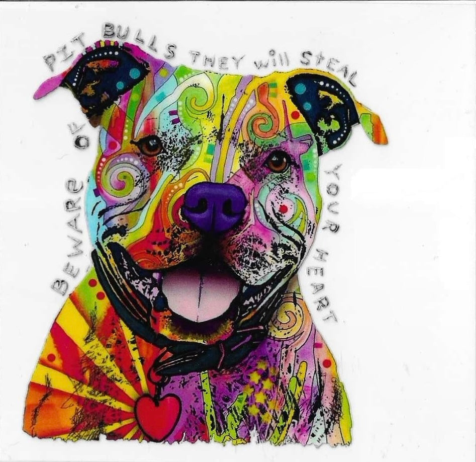 Colorful stylized dog illustration with text on a white background