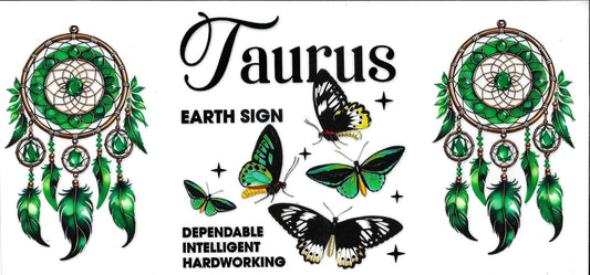 Taurus zodiac sign illustration with dreamcatchers and butterflies on a white background