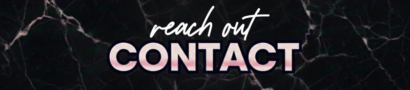 Text 'reach out CONTACT' on a dark marble background