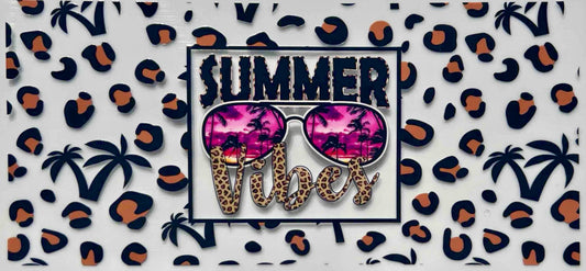 Decorative item with 'Summer Vibes' text and sunglasses design on a palm tree and cheetah print background.