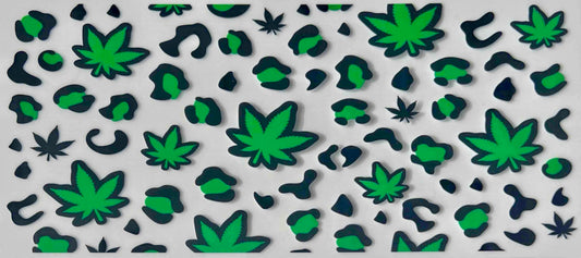 Pattern of green cannabis leaves on a white background